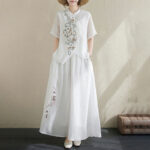 Buddha Stones 2Pcs Flower Embroidery Short Sleeve Tee T-shirt Wide Leg Pants Set 2-Piece Outfit BS 15
