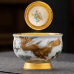 Buddha Stones Golden Eagle Auspicious Dragon Sun Ocean Waves Gilt Ceramic Teacup Kung Fu Tea Cup Cup BS 6