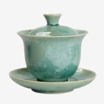 Buddha Stones Traditional Glaze Ceramic Gaiwan Sancai Teacup Kung Fu Tea Cup And Saucer With Lid 180ml Cup BS 10