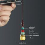 Buddha Stones Green Sandalwood Ebony Wood Gourd Seven Layer Pagoda Positive Phone Hanging Decoration Phone Hanging Decoration BS 7