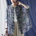Buddha Stones Birds Flowers Geometry Frog-Button Long Sleeve Ramie Linen Jacket Shirt 24