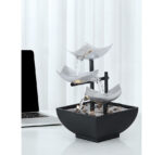 Buddha Stones Three Layers Waterfall Fountain Tabletop Lotus Ornaments With River Rocks Desktop Decoration Decorations BS 4