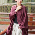 Buddha Stones Frog-Button Long Sleeve Zen Meditation Open Front Jacket With Pockets 6