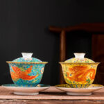 Buddha Stones Dragon Phoenix Flower Design Ceramic Gaiwan Sancai Teacup Kung Fu Tea Cup And Saucer With Lid Cup BS 1