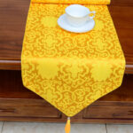 Buddha Stones Prayer Altar Flower Vajra Dragon Pattern Tibetan Auspicious Symbols Tassels Jacquard Table Runner Prayer Altar BS 9