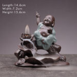 Buddha Stones Little Monk Ceramic Lotus Blessing Incense Burner Decoration Decorations Incense Burner BS Laughing Buddha