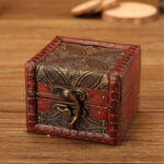 Buddha Stones Retro Small Square Wood Jewelry Box Lotus Grass Flower Grape Copper Coin Daffodil Jewelry Storage Box Jewelry Box BS Copper Coin 8*6.5*6cm