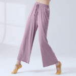 Buddha Stones Loose Modal Drawstring Wide Leg Pants For Yoga Dance Wide Leg Pants BS Purple 3XL(Waist 70cm/Hips 116.5cm/Length 104cm)