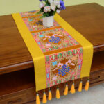 Buddha Stones Prayer Altar Mat Man-Bcu Kalachakra Endless Knot Vajra Tibetan Auspicious Symbols Tassels Table Runner Prayer Altar BS The Knot of Eternity Gold 190*33cm
