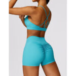 Buddha Stones Gym Sports Yoga Backless Bra Crop Tank Top Breathable Shorts 2-Piece Outfit BS 8