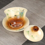 Buddha Stones Mountain Landscape Countryside Ceramic Gaiwan Sancai Teacup Kung Fu Tea Cup And Saucer With Lid Cup BS 2