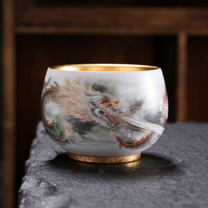 Buddha Stones Dragon Gilt Gourd Ceramic White Porcelain Teacup Kung Fu Tea Cup 160ml Cup BS 8.5cm*6cm*160ml