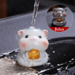 Buddha Stones Color Changing Cute Mini Cat Resin Tea Pet Wealth Home Figurine Decoration Decorations BS Gray Cat 5.3*4.8*5.1cm