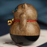 Buddha Stones Mini Lucky Cat Kitten Phoebe Zhennan Wood Blessing Decoration Decorations BS 11