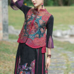 Buddha Stones Vintage Style Embroidery Flower Tang Suit Design Sleeveless Vest Waistcoat BS Red(Vest Only) 2XL(Bust 100cm/Shoulder 40cm/Length 59cm)