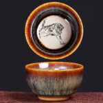 Buddha Stones 12 Chinese Zodiac Pattern Ceramic Teacup Kung Fu Jian Chinese Zhan Tea Cup 73ml Jian Zhan Tea Cup BS Tiger 6.8cm*3.6cm*73ml