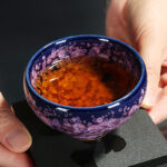 Buddha Stones Colorful Iris Flowers Chinese Jianzhan Kiln Change Porcelain Teacup Tenmoku Kung Fu Tea Cup Jian Zhan Tea Cup BS 2