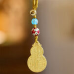 Buddha Stones Wu Lou Gourd Fu Character Tai Sui Amulet Fortune Phone Hanging Decoration Key Chain Hanging Decoration BS Gourd Fu Character Yellow Rope Key Chain