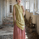 Buddha Stones Handmade Tie Dye Ramie Linen Frog-Button Sleeveless Vest 20