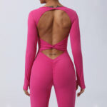 Buddha Stones Women Long Sleeve Backless Jumpsuit Sports Fitness Yoga Bodysuit Bodysuit BS 2