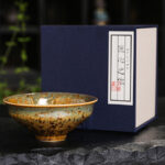 Buddha Stones Colorful Brown Ceramic Teacup Kung Fu Tea Cup Bowl Cup BS 10.5cm*4.5cm*125ml With Gift Box