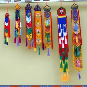 Buddha Stones Lotus Flower Eight Auspicious Symbols Meditation Enlightenment Colorful Tassels Wall Art Wall Art BS main