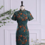 Buddha Stones Retro Flower Lotus Peony Feather Print Qipao Dress Women's Cheongsam Dress Cheongsam Dresses BS 3