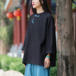 Buddha Stones Ramie Linen Loose Blouse Women Long Sleeve Shirt Chinese Hanfu Top Long Sleeve Shirt BS 14
