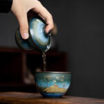 Buddha Stones Ceramic Teacup Deer Mountain Trees Lovely Cat Black Tea Cup With Lid and Bag Cup BS 1
