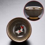 Buddha Stones Small Koi Fish Kiln Change Chinese Jianzhan Ceramic Teacup Kung Fu Tea Cup 60ml Jian Zhan Tea Cup BS Brown Gray 7.3cm*4cm*60ml