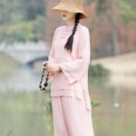 Buddha Stones 2Pcs Plain Design Top Pants Meditation Yoga Zen Tai Chi Cotton Linen Clothing Women's Set Clothes BS 2