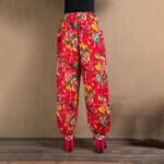 Buddha Stones Ethnic Style Red Green Flowers Print Harem Pants With Pockets Women's Harem Pants BS 2