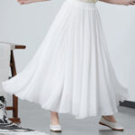 Buddha Stones 2Pcs Peony Flower Cheongsam Midi Dress Skirt Chiffon Zen Clothing Women's Set Women's Meditation Cloth BS Skirt 2XL(Fit for US6; UK/AU10; EU38)