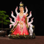 Buddha Stones Nine Tailed Fox Fairy Luck Protection Resin Home Decoration Decorations BS Pink Female Nine-Tailed Fox