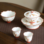 Buddha Stones White Porcelain Flowers Ceramic Gaiwan Sancai Teacup Kung Fu Tea Cup And Saucer With Lid Cup BS Gaiwan Teacup Set