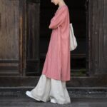 Buddha Stones Handmade Tie Dye Ramie Linen Frog-Button Midi Dress Wide Leg Pants With Pockets Midi Dress&Wide Leg Pants BS 16