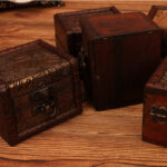 Buddha Stones Retro Small Square Wood Jewelry Box Lotus Grass Flower Grape Copper Coin Daffodil Jewelry Storage Box Jewelry Box BS 4