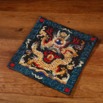 Buddha Stones Crane Phoenix Dragon Kirin Embroidered Cup Mat Pad Tea Cup Coaster Square Kung Fu Tea Mat Tea Mat BS Black Golden Dragon