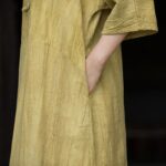 Buddha Stones Handmade Tie Dye Ramie Linen Frog-Button Midi Dress Wide Leg Pants With Pockets Midi Dress&Wide Leg Pants BS 30
