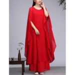 Buddha Stones Simple Pattern Midi Dress Wide Leg Pants Meditation Spiritual Zen Practice Yoga Dance Clothing Women's Meditation Cloth BS 11