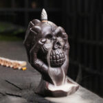 Buddha Stones Halloween Skull With Ghost Hand Purple Clay Spiritual Incense Burner Decoration Incense Burner BS 1