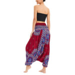 Buddha Stones Two Style Wear Sunflower Loose Smocked Harem Trousers Jumpsuit High Waist Pants Harem Pants BS 10