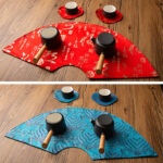 Buddha Stones Vintage Sea Wave Bamboo Plum Blossom Embroidered Cup Mat Pad Tea Cup Coaster Kung Fu Tea Mat Tea Mat BS 9