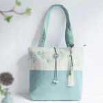 Buddha Stones Pear Flower Plum Peach Blossom Bamboo Embroidery Canvas Large Capacity Shoulder Bag Tote Bag Bag BS 2