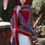 Buddha Stones Tibetan Shawl Red Love Heart Tassel Hooded Cloak Winter Cozy Travel Scarf Wrap Tibetan Shawl BS 1