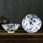 Buddha Stones Flowers Fu Character Mountains Lotus Cherry Blossoms Ceramic Teacup Kung Fu Tea Cup Cup BS Dark Blue Cherry Blossoms 8.5cm*4cm*90ml