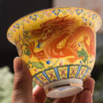 Buddha Stones Dragon Phoenix Flower Design Ceramic Gaiwan Sancai Teacup Kung Fu Tea Cup And Saucer With Lid Cup BS 7