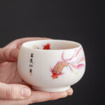 Buddha Stones Koi Fish White Porcelain Ceramic Teacup Kung Fu Tea Cup Cup BS 2