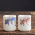 Buddha Stones Koi Fish White Porcelain Ceramic Teacup Kung Fu Tea Cup Cup BS 26
