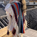 Buddha Stones Tibetan Shawl Colorful Striped Wavy Line Tassels Winter Cozy Travel Scarf Wrap Tibetan Shawl BS 22